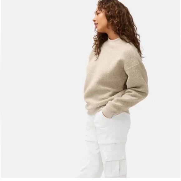 Outdoor Voices S Megafleece Wool Sweater Sweatshirt Sherpa Tan Crew Neck Brown - Picture 2 of 11